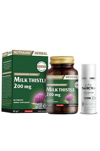 Nutraxin Milk Thistle 200 Mg 60 Capsules Food Supplement + Facial Cleansing Gel 100ml Gift Set