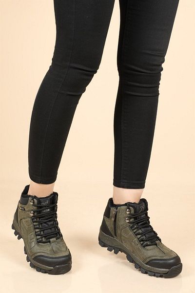 XStep Unisex Χακί μάλλινες μπότες με φερμουάρ