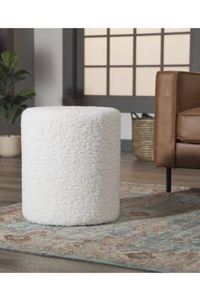 S Home Design Concept Daisy Silindir Puf, Teddy, Beyaz