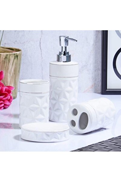 Emr züccaciye Ksv Stoneware 4-Piece Bathroom Set - Liquid Soap Dispenser Set Msb-06875