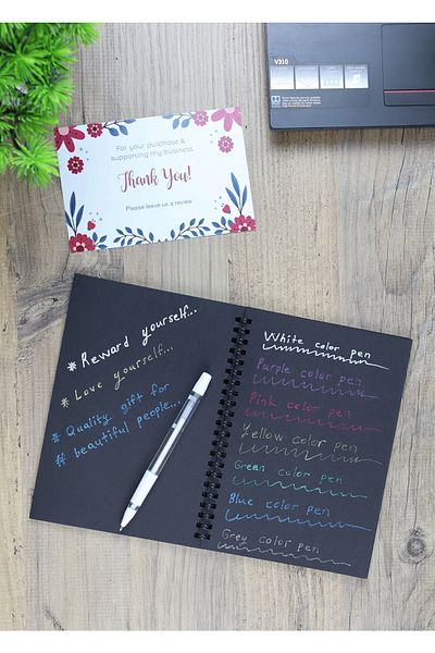 shopifav Blocnotes negru 20 coli 40 pagini, 4 pixuri cu gel colorat cu sclipici, 5 plicuri, hârtie colorată pentru notițe