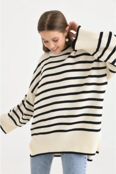 YILMAZBARMAZ Pulover oversize tricot cu dungi pentru damă