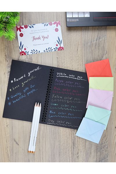 shopifav Blocnotes negru 20 coli 40 pagini, 3 buc creioane 5 plicuri