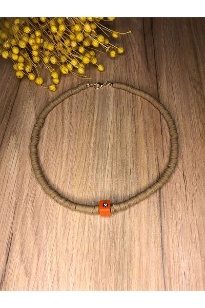 Stoneday Orange Square Evil Eye Bead - Special Design Fimo Autumn Necklace