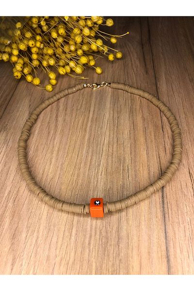 Stoneday Orange Square Evil Eye Bead - Special Design Fimo Autumn Necklace