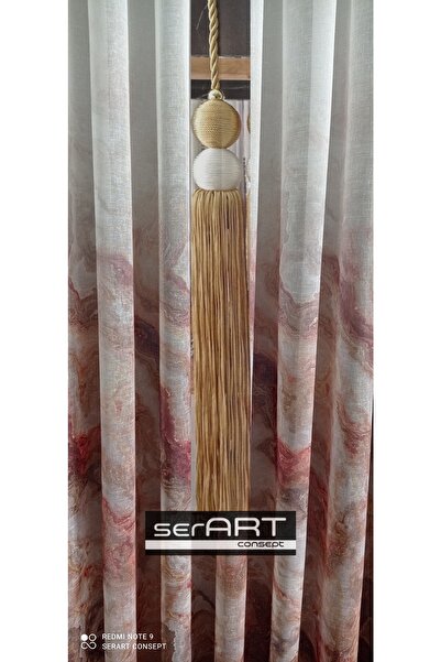 serART Perde Sarkıtı Romantik Kiraz Toplu Püsküllü Gold