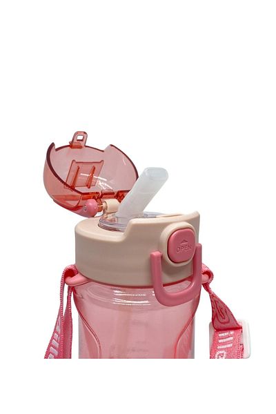 DILLER 550ml Animal Pattern Tritan Water Bottle with Straw and Strap (Pink)