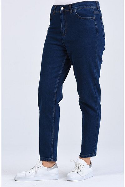Livik Dark Blue Snow Wash Mom Jeans Lycra High Waist Denim Trousers