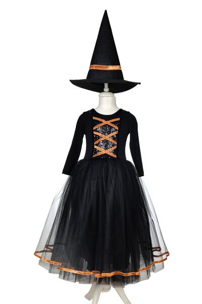Gala Kostüm Costum de vrăjitoare pentru fetiță cu portocaliu negru