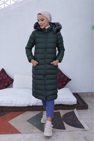 KMKkombin Stand Collar Hooded Waterproof Midi Coat Soft Coat
