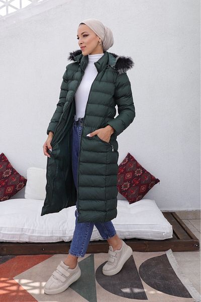 KMKkombin Stand Collar Hooded Waterproof Midi Coat Soft Coat