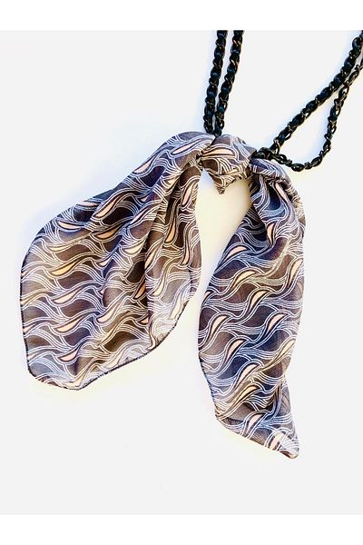 kubbe Gray Geometric Pattern Chiffon Bag Accessory Scarf