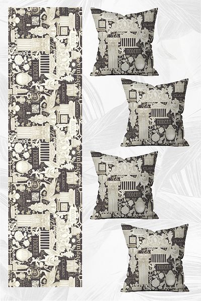 stellahomes Special Design Runner and 4-Piece Throw Pillow Cover Set 5 Pieces (140x40) (43x43 Cm)
