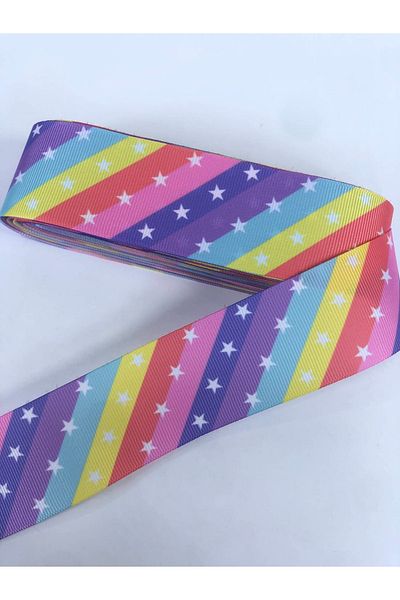 Hobigram Rainbow Star Pattern Grosgrain Κορδέλα Τιμή για 1 μέτρο – Κορδέλα, Κομψό Σχέδιο, Γυναικείο Αξεσουάρ