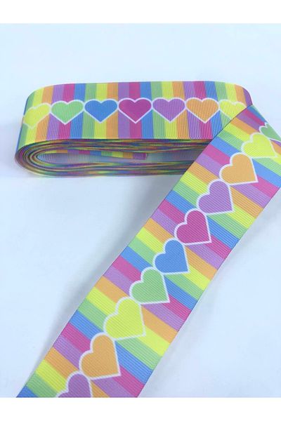 Hobigram Κίτρινο ροζ μπλε καρδιά μοτίβο Grosgrain κορδέλα 1 μέτρο Τιμή – Κορδέλα, Κομψό Σχέδιο – Κορδέλα