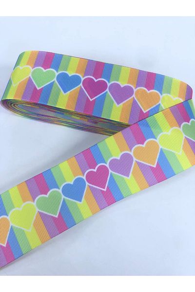 Hobigram Κίτρινο ροζ μπλε καρδιά μοτίβο Grosgrain κορδέλα 1 μέτρο Τιμή – Κορδέλα, Κομψό Σχέδιο – Κορδέλα