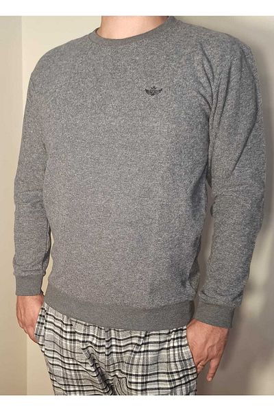 BAHHAR Gray Crew Neck Velvet Texture Large Size Men's Sweater