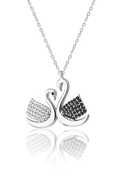 Zanaatsilver 925 Ayar Gümüş Rodyum Kaplama Çift Kuğu Modeli Kolye