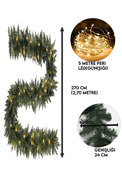 KozmoParti Işıklı Yılbaşı Çam Ağacı Kalın Garland Dekor 270cm Çam Dalı 5 M Fi...