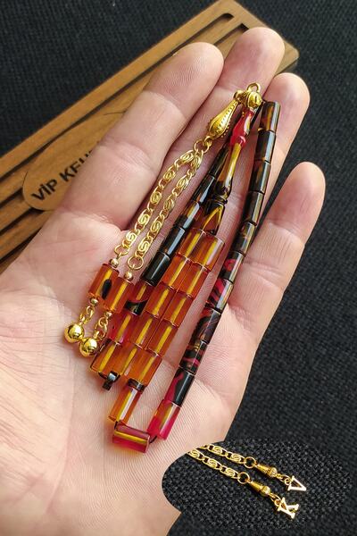 Vip Kehribar 5,5x10 Mm Kesme Ateşi Kehribar Tesbih Isme Özel Kişiselleştirile...