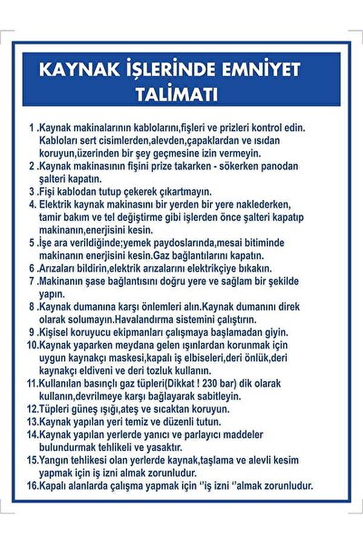 Emek İkaz Levhaları علامة تحذير/تحذير للتعليمات الخاصة بالسلامة في أعمال اللحام