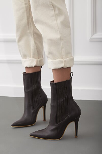 AYAKKABI PRENSİ Brown Matte Women's Boots & Booties with Rubber Detail, High ...