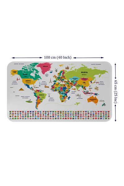 Doğal Tercih Turkish Educational Woman - Atlas World Map Wall Sticker with Capital Detail
