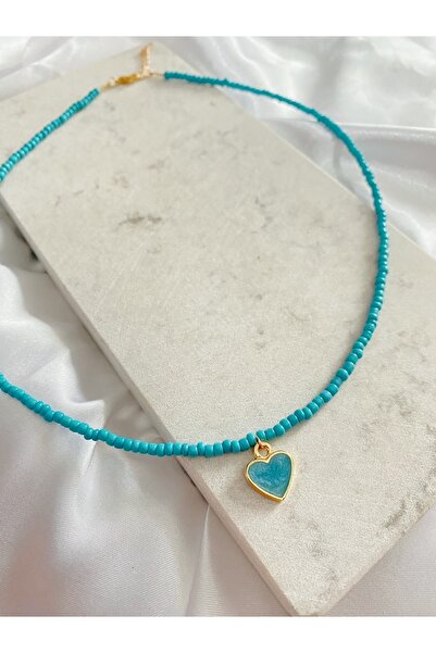 SWORDS CONCEPT Blue Enameled Heart Bead Necklace