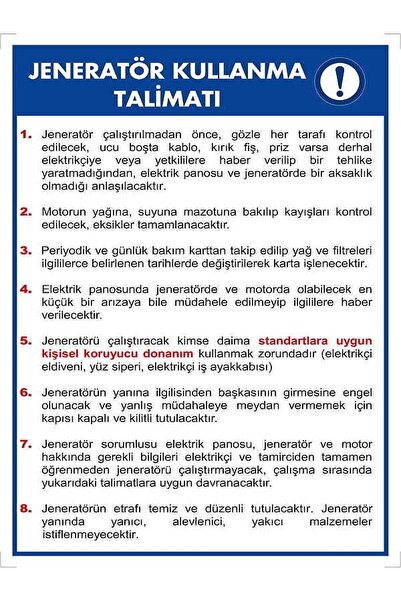 Emek İkaz Levhaları علامة تحذير/تحذير لتعليمات استخدام المولد