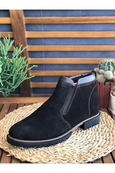 Skoonpa Genuine Leather Fur Inside Zippered Split Nubuck Dark Brown Men's Boots