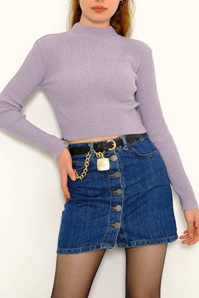 Genel Markalar Yarım Balıkçı Crop Triko Lila (clz)