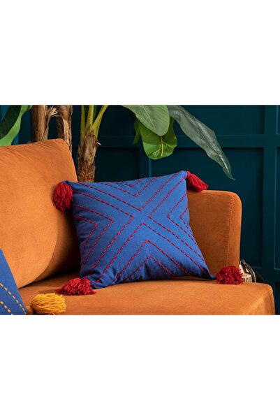 English Home Chelle El Işi Dolgulu Kırlent 43x43 Cm Kırmızı - Lacivert