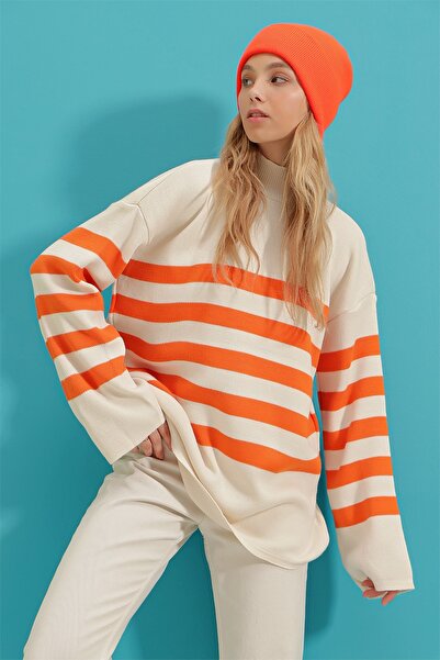 Trend Alaçatı Stili Pullover - Orange - Oversize