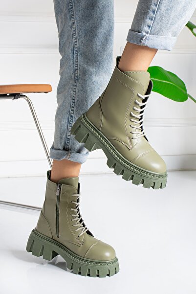 Ayax Cizme de zi cu zi pentru damă cu fermoar legat verde