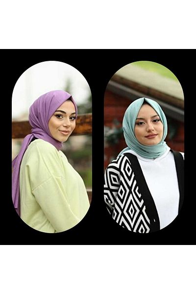 Narine طقم شال قطن جاز قطعتين_ليلك-أخضر مائي