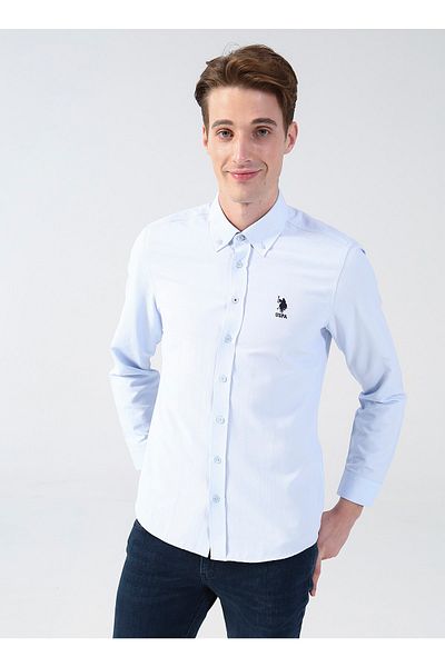 U.S. Polo Assn. Светлосиня мъжка риза с яка с копчета Nova022k