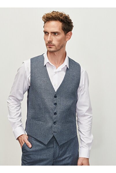 ALTINYILDIZ CLASSICS Normal Bel Slim Fit Koyu Lacivert Erkek Yelekli Takım 4a3123100005