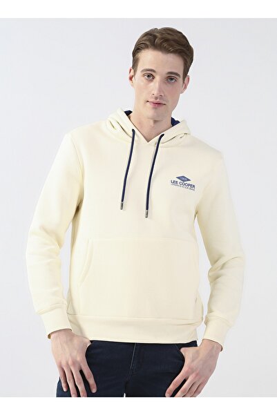 Lee Cooper Hanorac pentru bărbați cu guler cu glugă alb catifelat 231 Lcm 241013 Fabıan alb catifelat