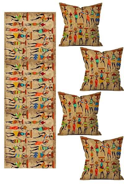 LadiesHome Special Design Runner and 4-Piece Throw Pillow Cover Set 5 Pieces (140x40) (43x43 Cm)