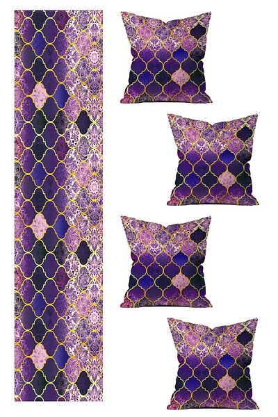 stellahomes Special Design Runner and 4-Piece Throw Pillow Cover Set 5 Pieces (140x40) (43x43 Cm)