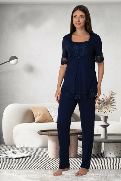 by İGP Women's Navy Blue Maternity Pajama Set