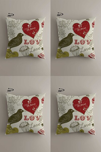 LadiesHome Modern Dekoratif Tasarım Çift Taraflı Dijital Baskılı 4'lü Dekorat...