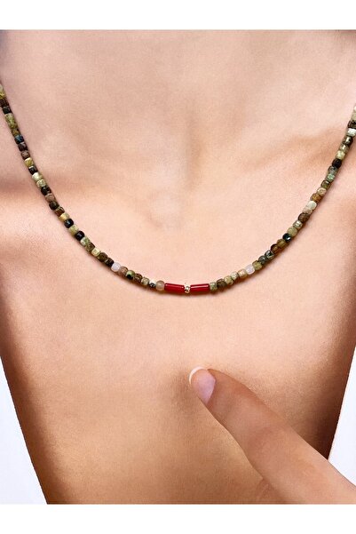 Rupen Kraft 14 Ayar Kristal Kesim Yeşil Granat Taşlı Minimal Altın Kolye