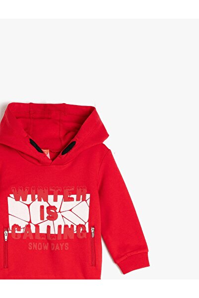 Koton Baby Cotton Slogan kapucnis hosszú ujjú pulóver