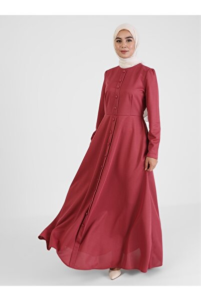 Tavin Button Detailed Hijab Dress - Dusty Rose -