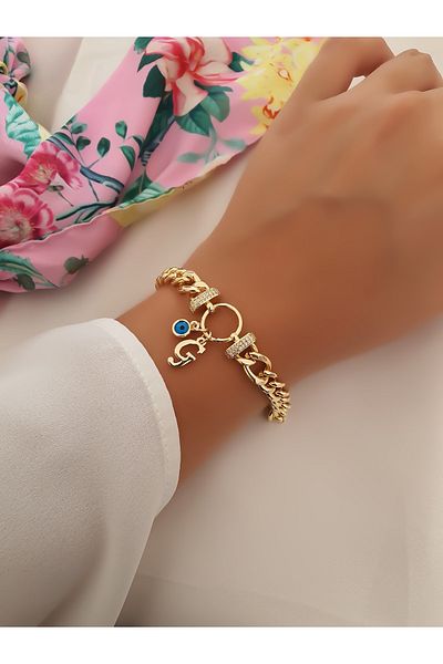 Trendy Butik سوار من حجر الزركون على شكل حرف G وسلسلة متدلية على شكل عين الشر