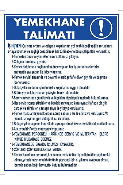 Emek İkaz Levhaları Dining Hall Instruction Warning/Warning Sign