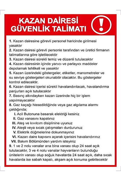 Emek İkaz Levhaları علامة تحذير/تحذير لتعليمات السلامة الخاصة بدائرة الغلاية