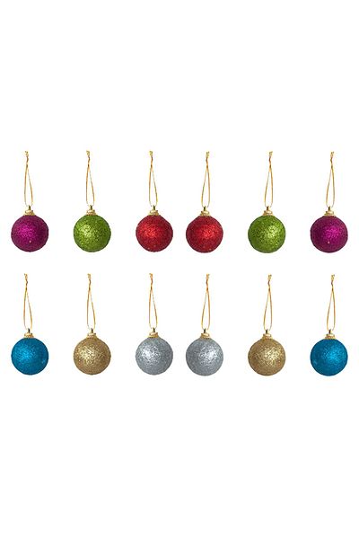 Kazanabil Pack of 12 Mixed Color Glitter Balls New Year Tree Ornament 3cm