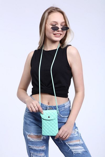 Güce Geantă de umăr cu model matlasat verde mentă, cu buzunar la spate, suport pentru carduri, suport pentru telefon mobil Gc 014605 rrr